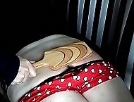 Big assed buxom Cutie laying down for a brutal spanking with strap and paddle