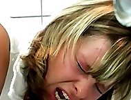 Purple and swollen ass cheeks for pretty girl in pain - caned in the shower room